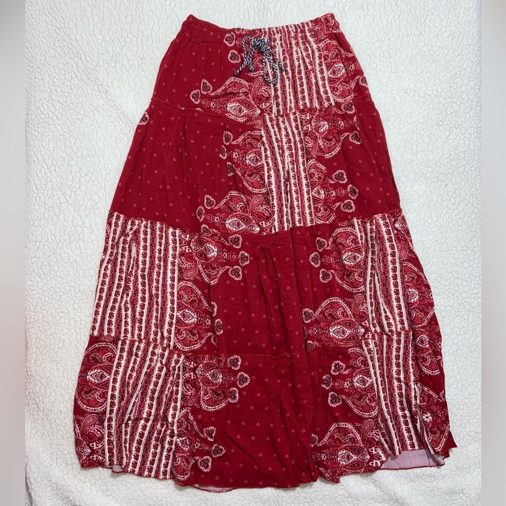 Source Unknown Red Paisley Patchwork Maxi Skirt